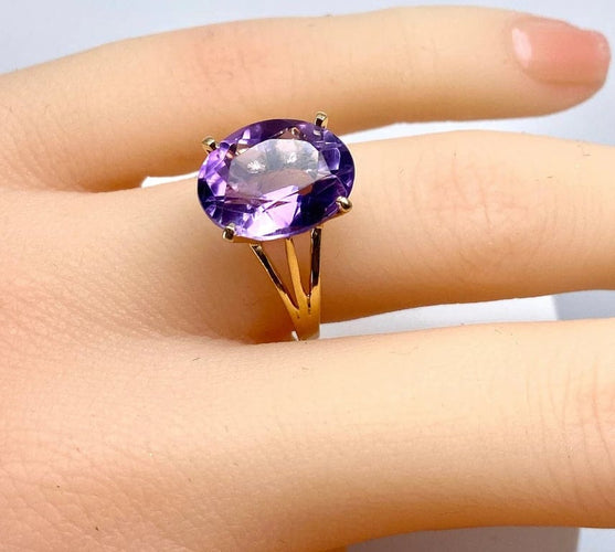 Bague 50 Bague en or jaune 18 carats à améthyste 58 Facettes AB647