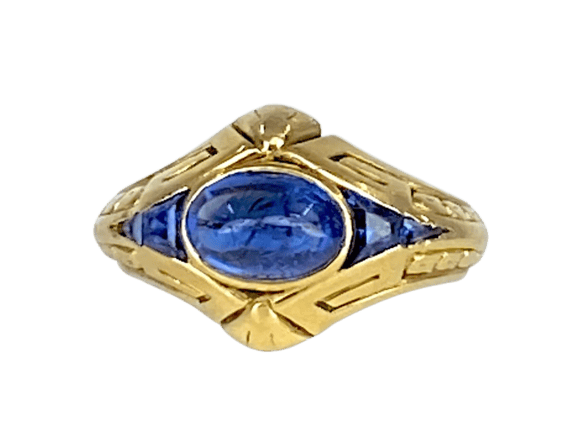 Bague 54 Bague Art déco en or jaune 18 carats avec saphirs 58 Facettes AB666