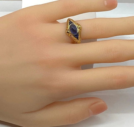 Bague 54 Bague Art déco en or jaune 18 carats avec saphirs 58 Facettes AB666