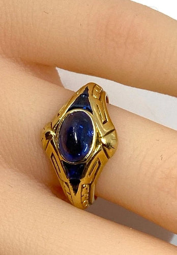 Bague 54 Bague Art déco en or jaune 18 carats avec saphirs 58 Facettes AB666