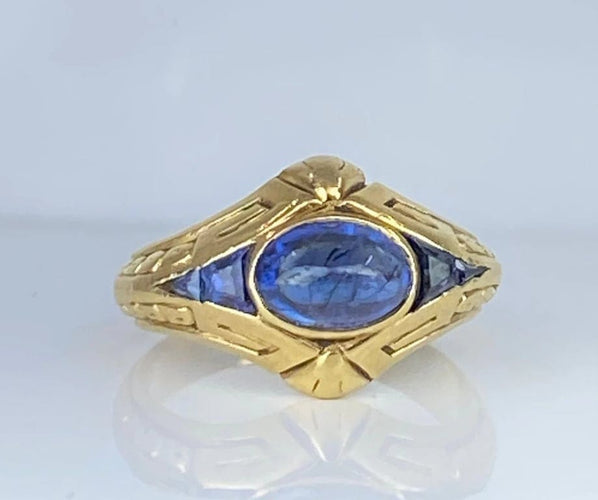 Bague 54 Bague Art déco en or jaune 18 carats avec saphirs 58 Facettes AB666