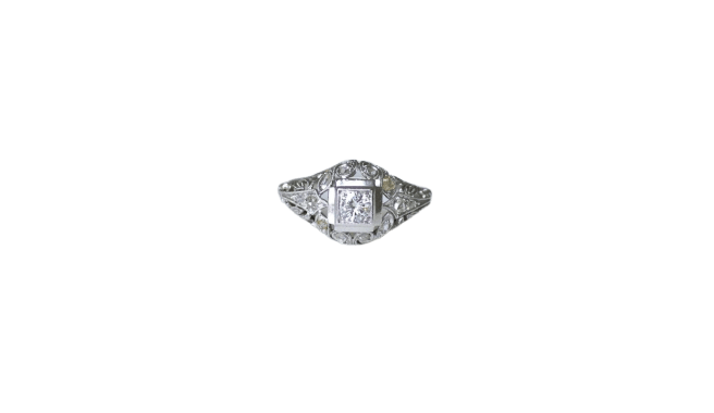 Bague 57 Art Déco - Bague dôme ajourée en or blanc et platine, diamants 58 Facettes