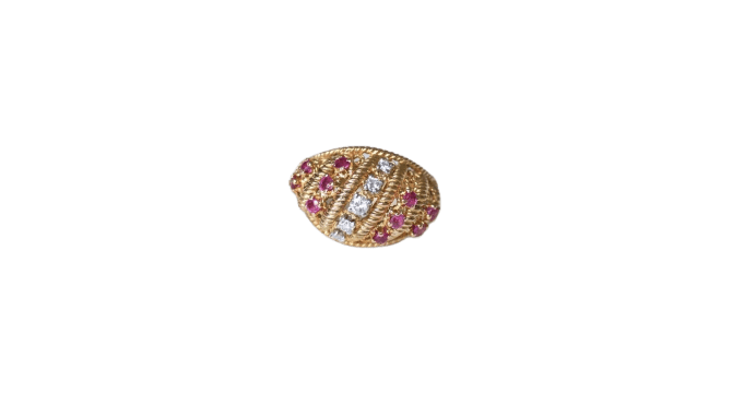 Bague 56.5 Bague boule torsadée diamants et rubis en or jaune 58 Facettes