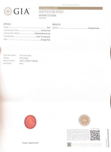 Gemstone Rhodochrosite - Pierre ovale naturelle 7,51 ct certifiée GIA 58 Facettes 500