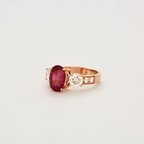 Bague 54 Bague en or rose avec tourmaline rubellite et diamants 58 Facettes