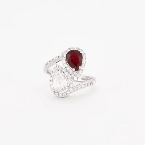 Bague 55 Bague en or blanc 18 ct avec diamants et rubis 58 Facettes