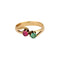 Bague 59.5 Bague toi et moi en or jaune 14 carats rubis et émeraude 58 Facettes