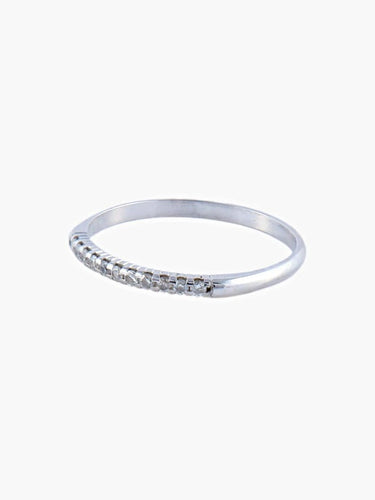 Bague 51 Demi-alliance en or blanc 18K pavée de diamants 58 Facettes