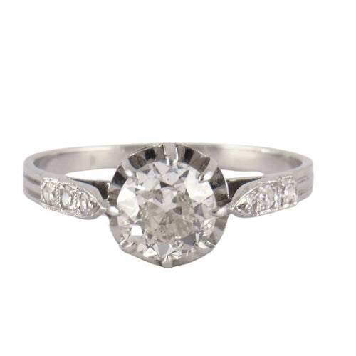 Bague 55 Solitaire - Bague en platine avec diamants taille ancienne 58 Facettes