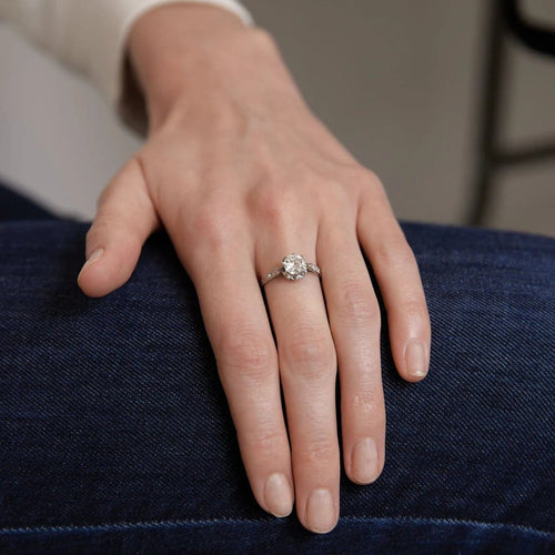 Bague 55 Solitaire - Bague en platine avec diamants taille ancienne 58 Facettes