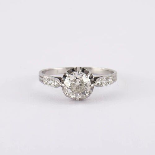 Bague 55 Solitaire - Bague en platine avec diamants taille ancienne 58 Facettes