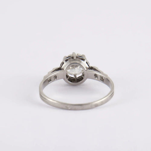 Bague 55 Solitaire - Bague en platine avec diamants taille ancienne 58 Facettes