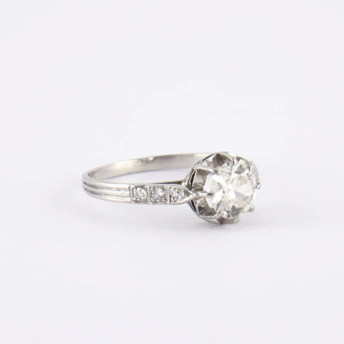 Bague 55 Solitaire - Bague en platine avec diamants taille ancienne 58 Facettes