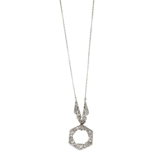 Collier Collier Art déco en platine avec diamants taille ancienne 58 Facettes