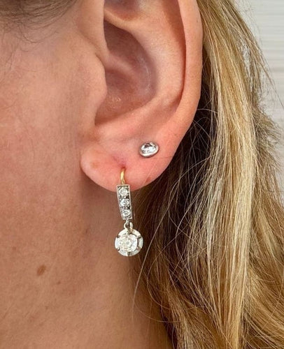 Boucles d'oreilles Boucles d’oreilles dormeuses en or jaune 750 et platine, diamants 58 Facettes