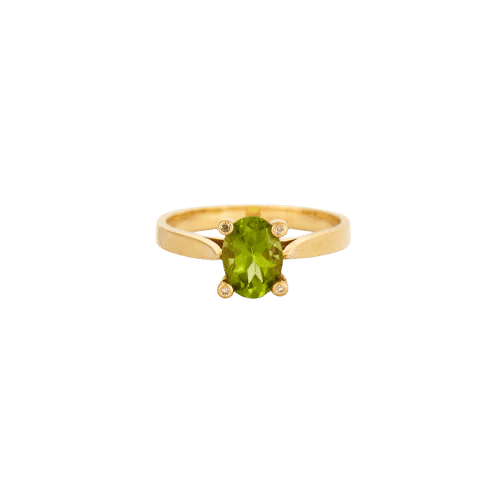 Bague 54 Bague en or jaune 750 avec péridot et diamants 58 Facettes