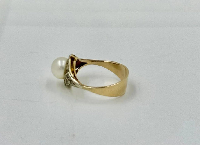 Bague 52 Bague ancienne en or jaune 585 avec perle fine et diamants 58 Facettes
