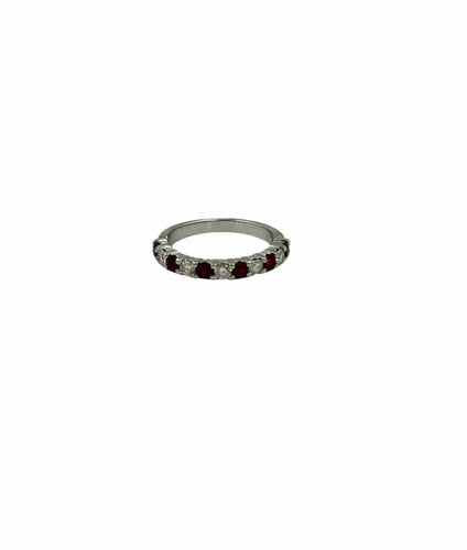 Bague 58 Alliance demi-tour en or blanc 750 avec rubis et diamants 58 Facettes