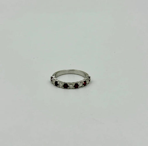 Bague 58 Alliance demi-tour en or blanc 750 avec rubis et diamants 58 Facettes