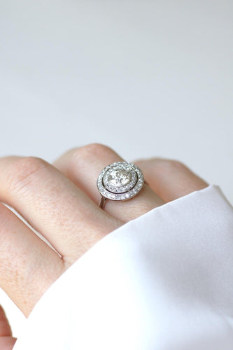 Bague 55 Art Déco - Bague cible ronde en or blanc et platine, diamants 58 Facettes