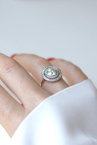 Bague 55 Art Déco - Bague cible ronde en or blanc et platine, diamants 58 Facettes