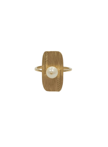 Bague 57.5 Bague en or jaune 18k et perle de culture 58 Facettes
