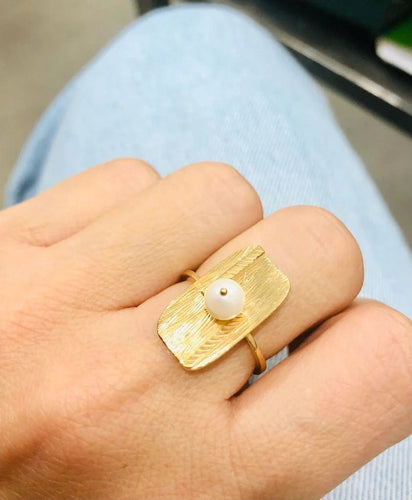 Bague 57.5 Bague en or jaune 18k et perle de culture 58 Facettes