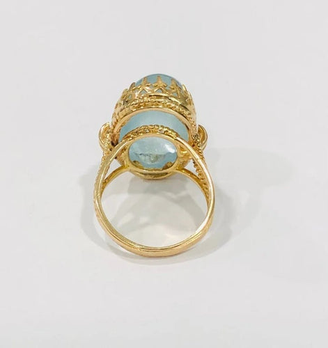 Bague 60 Bague ancienne en or jaune 18k avec aigue-marine cabochon 58 Facettes