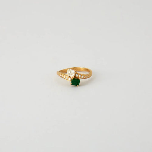 Bague 57 Bague Toi & Moi émeraude et diamants en or jaune 18 k 58 Facettes