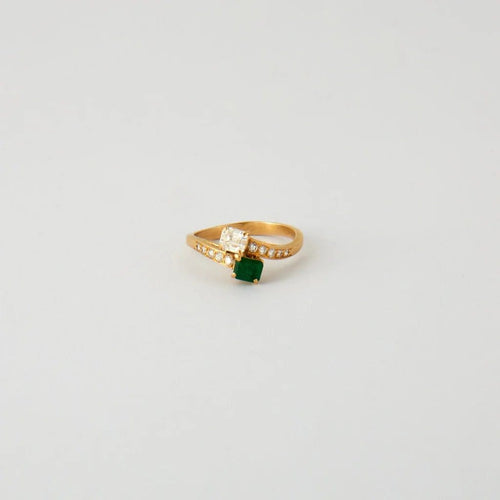 Bague 57 Bague Toi & Moi émeraude et diamants en or jaune 18 k 58 Facettes