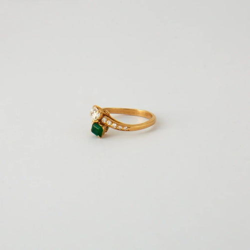 Bague 57 Bague Toi & Moi émeraude et diamants en or jaune 18 k 58 Facettes