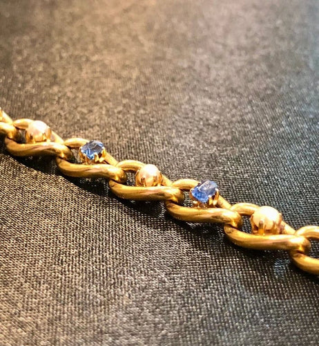 Bracelet Bracelet ancien circa 1900 en or jaune 18k, perles et saphirs 58 Facettes