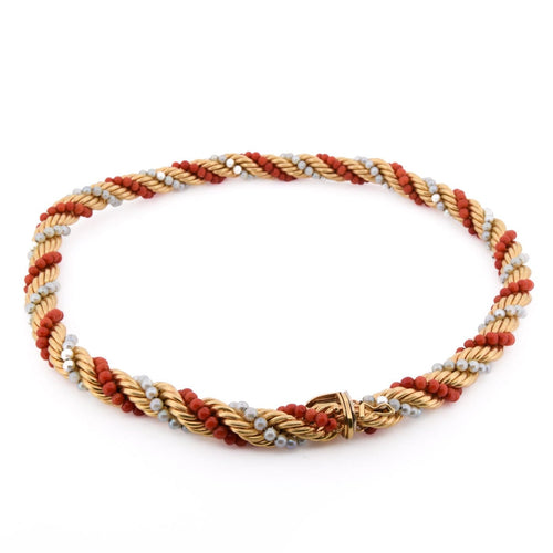 Collier Parure - Collier et bracelet en or jaune, corail et perles 58 Facettes CL105 '(07299)