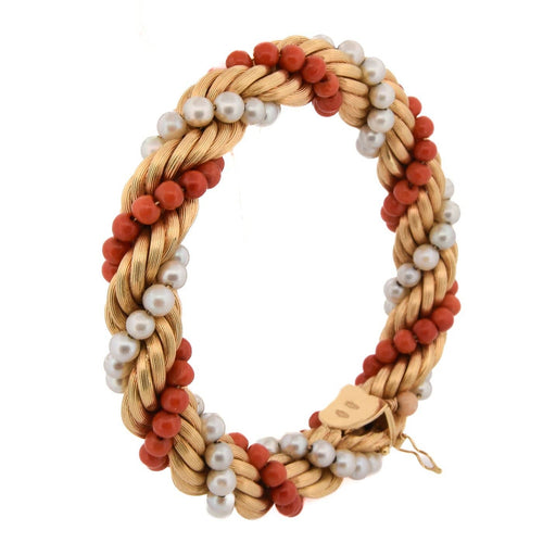 Collier Parure - Collier et bracelet en or jaune, corail et perles 58 Facettes CL105 '(07299)