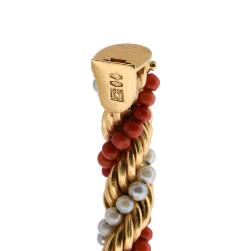 Collier Parure - Collier et bracelet en or jaune, corail et perles 58 Facettes CL105 '(07299)