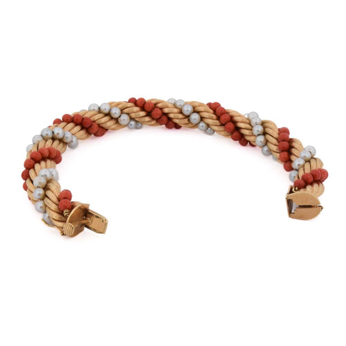 Collier Parure - Collier et bracelet en or jaune, corail et perles 58 Facettes CL105 '(07299)