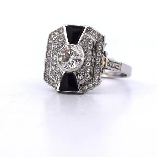 Bague 54 Bague Art déco en platine avec onyx et diamants 58 Facettes AN445