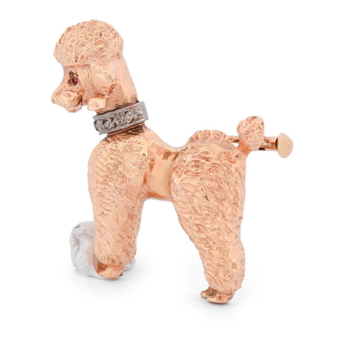 Broche Broche vintage en or jaune 18k, caniche, rubis et diamants 58 Facettes SP38_116-58 (00019)