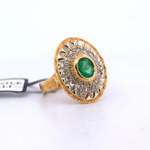 Bague 50 Bague victorienne ancienne en or jaune et blanc 18 carats, émeraude et diamants 58 Facettes AN359 (0579)