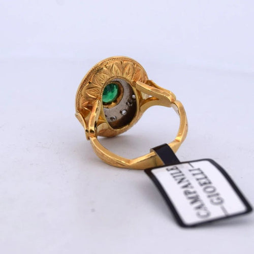 Bague 50 Bague victorienne ancienne en or jaune et blanc 18 carats, émeraude et diamants 58 Facettes AN359 (0579)