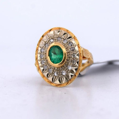 Bague 50 Bague victorienne ancienne en or jaune et blanc 18 carats, émeraude et diamants 58 Facettes AN359 (0579)