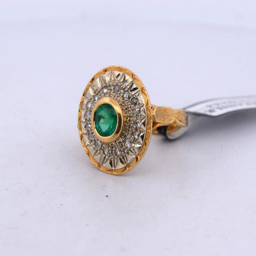 Bague 50 Bague victorienne ancienne en or jaune et blanc 18 carats, émeraude et diamants 58 Facettes AN359 (0579)