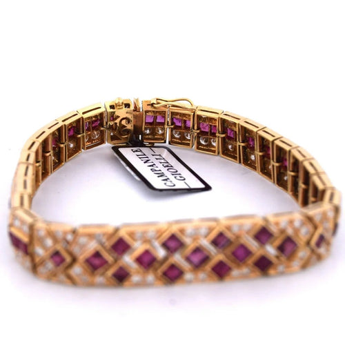 Bracelet Bracelet vintage en or jaune 18 carats avec rubis et diamants 58 Facettes BR99