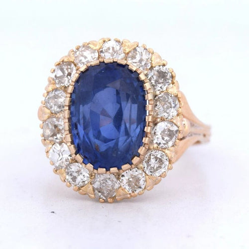 Bague 54 Bague ancienne en or jaune 18 carats avec saphir et diamants 58 Facettes AN563