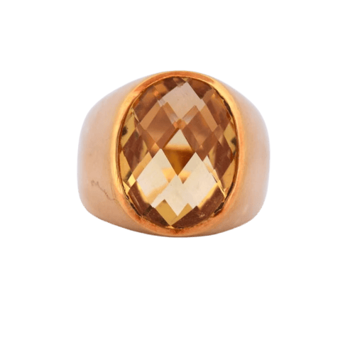 Bague 53 Bague vintage en or jaune 18 carats et quartz citrine 58 Facettes AN553