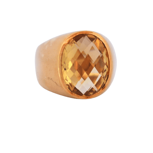 Bague 53 Bague vintage en or jaune 18 carats et quartz citrine 58 Facettes AN553