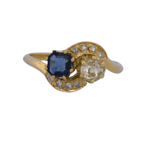 Bague 55 Bague victorienne en or jaune 18 carats, saphir et diamants 58 Facettes AN559