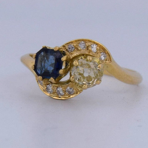 Bague 55 Bague victorienne en or jaune 18 carats, saphir et diamants 58 Facettes AN559