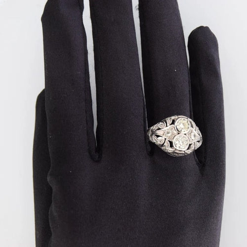 Bague 57 Bague ancienne en or blanc 18 carats et diamants 58 Facettes AN P7