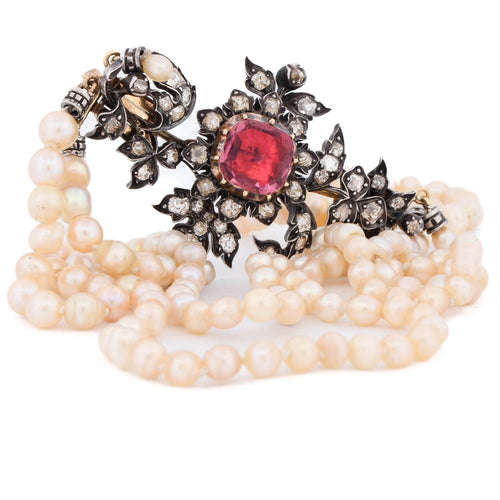 Collier Victorien - Collier deux rangs en or 18 ct et argent, perles et diamants 58 Facettes CL101 '(00699)